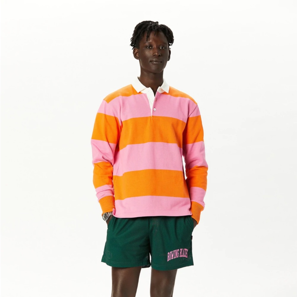 Rowing Blazers Pink and Orange Striped Rugby Polo
